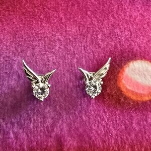 Elegant Silver Winged Heart Post Style Earrings